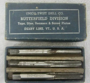 Caja original de 3 piezas vintage BUTTERFIELD 1/4 20 NC puntiaguda grifo manual EE. UU. Usado - Imagen 1 de 3