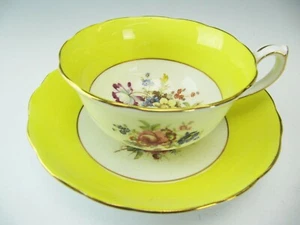 Hammersley Cup & Saucer Yellow Borders with Floral Bouquets 3069 - Picture 1 of 8
