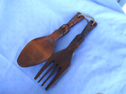 Vintage Retro Wall Wooden Fork And Spoon Large Monkey Pod Decorative