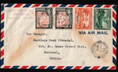 Guayana Británica 1942 Segunda Guerra Mundial correo aéreo cubierta a Canadá Foto 1 de 2