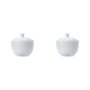 2x Maxwell & Williams White Basics Porcelain Diamonds Sugar Bowl Container w/Lid - Picture 1 of 2