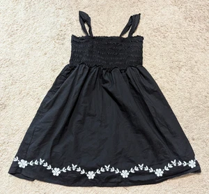 Janie And Jack Emily Sundress Girls Sz 12 Smocked Black Cotton Embroidered - Picture 1 of 9