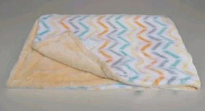 Little Miracles Chevron Yellow Orange Aqua Gray Zig Zag Baby Blanket - Picture 1 of 4