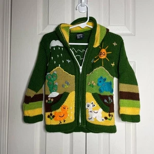 SISANDINA Knit Yarn Sweater Green Animals Unisex Toddler Size 4 - Picture 1 of 6