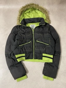 Kunstfell Damen Y2K Diesel Style verwaschen Bomberjacke Gr. M Distressed Cropped - Bild 1 von 12