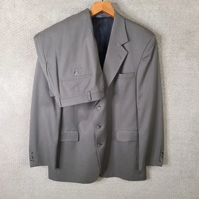 Haggar Black Label Suit Mens 44L Brown Wool Blend 2 Piece Jacket Pants 35x32 - Image 1 of 4