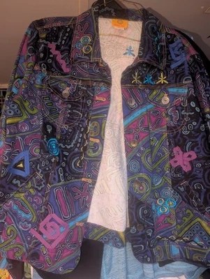 Chaqueta vaquera Hearts of Palm azul púrpura bordada colorida talla 10 Foto 1 de 2