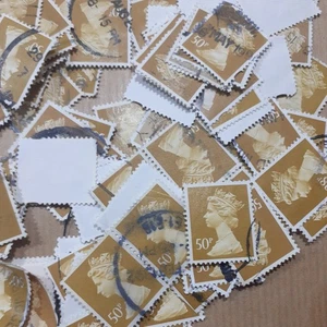 120 x  50p GB Stamps - Ochre - Used Franked - Off Paper - Picture 1 of 2
