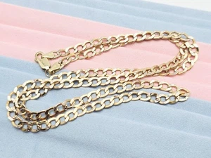 14K Solid Two Tone Multi Color Gold Diamond Cut Cuban Link Chain Necklace 20" L - Picture 1 of 15