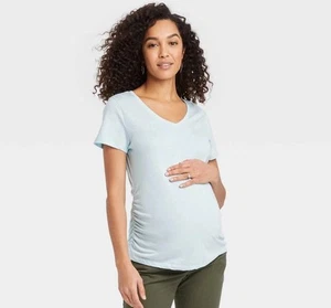 Women's Short Sleeve V-Neck Side Shirred Maternity T Shirt - Ingrid & Isabel XS - Picture 1 of 3