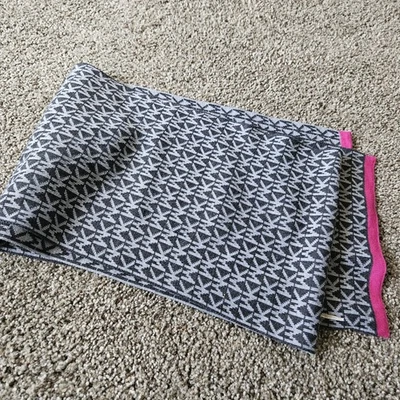 Michael Kors Winter Scarf, Black And White With Pop Of Pink - Image 1 of 4