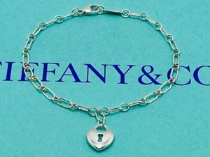 Tiffany & Co. Beautiful Tiffany Heart Lock Key Bracelet Ag925 Silver - Picture 1 of 18
