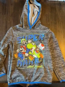 Kid Super Mario, Toad, Luigi,& Yoshi Gray Lightweight Hooded Sweatshirt -Size 6 - Picture 1 of 5