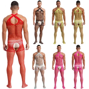Hombres Body Recortado Bodystocking Hueco Mono Sin Entrepierna Prendas para dormir Fiesta - Imagen 1 de 44