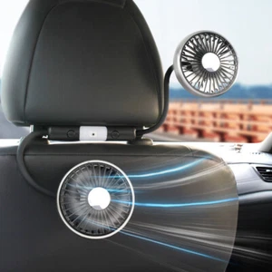 1pc Portable 360° Double Head Car Back Seat Fan 3-Speed USB Headrest Cooling Fan - Foto 1 di 8