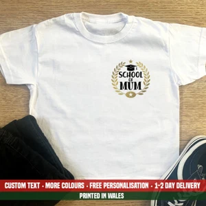 Kids School Of Mum Pocket T Shirt Home Schooling Uniform Boys Girls Gift Top - Picture 1 of 1