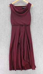 Just Taylor Dress Womens Size 4 Burgundy Asymmetric Ruched Neckline Sleeveless - Picture 1 of 7