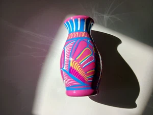 Vintage Mexican Pottery Small Handpainted Pink Vase with Birds and Floral  - Picture 1 of 4