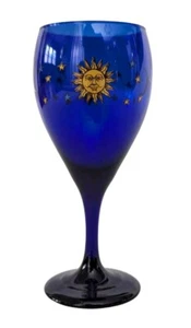 Libbey Celestial Goblet Glass Libbey SUN MOON STARS Glass (One) Cobalt Blue - Picture 1 of 7