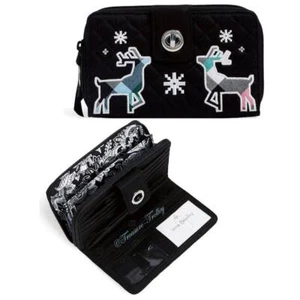 Vera Bradley Nordic Multi Plaid RFID Turnlock Zip Wallet Reindeer Holiday NWT - Foto 1 di 8