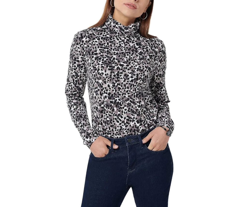 Body Isaac Mizrahi Live Estampado Leopardo Cuello Alto Negro Foto 1 de 1