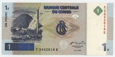 Congo Dem. Rep. 1 Franc 1-1-1997 Pick 85 UNC Uncirculated Banknote - Image 1 of 2