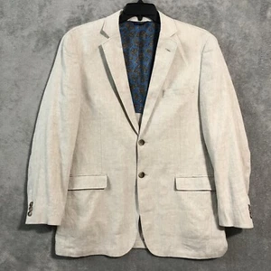 Alan Flusser Linen Blend Sport Coat Mens Large Beige Herringbone Blazer Jacket - Picture 1 of 18