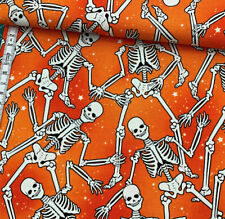 Baumwollstoff - Skelette - Skelett - Halloween - orange - Nachtleuchtend