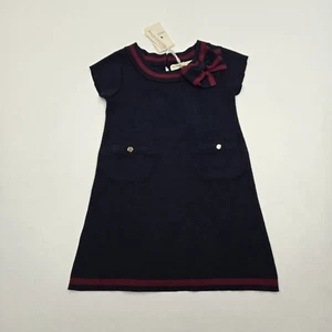 NWT Hope & Henry XXS Dress Navy Blue Red Stripe Bow Short Sleeve Organic Cotton - Picture 1 of 6