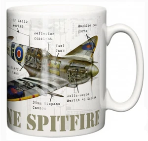 Taza de té de recuerdos Supermarine Spitfire, aviones de aviación de la Segunda Guerra Mundial coleccionistas - Imagen 1 de 4
