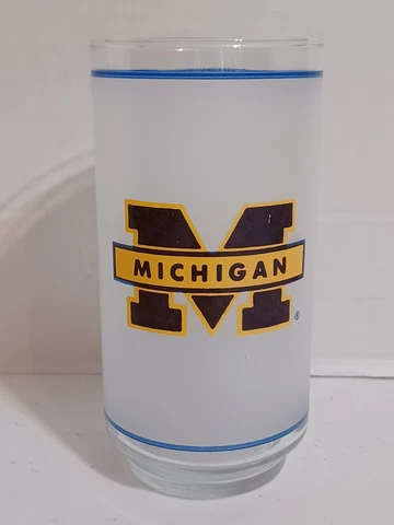 Vintage Michigan Wolverines 12 oz Drinking Glass Football Basketball Beer Party Cover