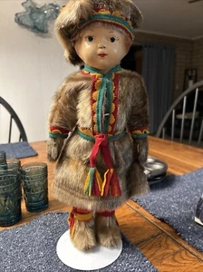 Norwegian RARE Antique Male Doll Mink Coat Handcrafted 15 In Tall - Picture 1 of 12