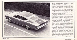 1965 AMC MARLIN ~ NICE ORIGINAL SMALLER NEW CAR INTRO ARTICLE / AD - Picture 1 of 1