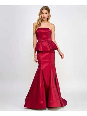 B DARLIN Womens Lined Sleeveless Strapless Full-Length Formal Peplum Dress - Image 1 of 4