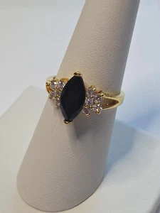Vintage Lind 14k HGE schwarzer Onyx Marquise Ring Lindenwold Größe 8 - Bild 1 von 10