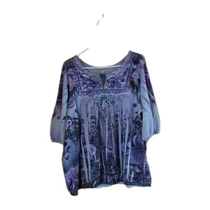 Live & Let Live Peasant Top Women 2X Hippycore Boho Bling Embroidery Y2K - Picture 1 of 10
