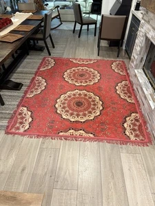 Vintage Waschbarer Teppich 88”x71” Teppich, Groß Gefüttert Boho Gebet Medaillon Rot Fransen - Bild 1 von 8