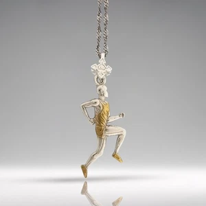 Running Pendant for Men – 925 Silver with Gold Plating Sports Jewelry Gift Charm - Picture 1 of 13