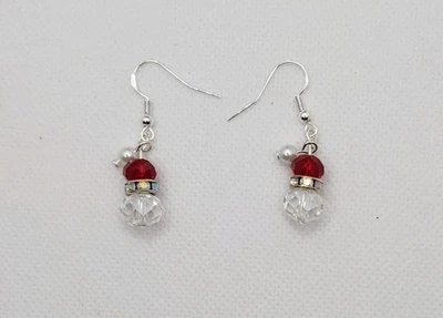 Pendientes de Papá Noel 925 lisos hechos a mano transparente y rojo cristal austriaco imitación perla Foto 1 de 4