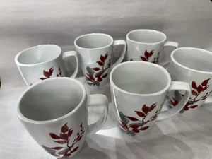 KYOTO LEAVES By Corelle Red and Gray Set of 6 Mugs Discontinued Replacements - Picture 1 of 8