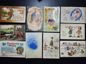 Antiguas postales de 1907 DIEZ TARJETAS NAVIDEÑAS bandera de Acción de Gracias Pascua en relieve - Imagen 1 de 15