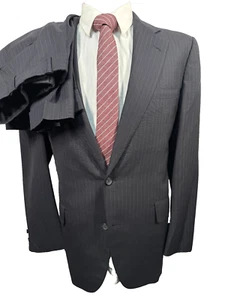 BROOKS BROTHERS Mens Navy Blue Pinstripe Wool 2 Pc Suit 41R Jacket 34x29 Pant - Picture 1 of 14