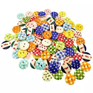 100Pieces Wooden Round Check Pattern 2 Holes Buttons for Sewing Crafts 15mm - Picture 1 of 5
