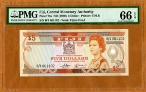 FIJI, 5 dollars, ND (1980) P-78a, QEII, PMG-66, EPQ, Gem UNC - Picture 1 of 2