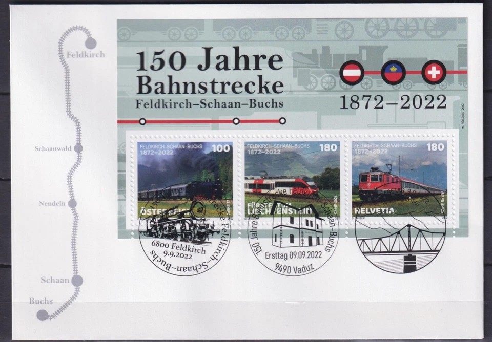 Switzerland+Austria+Liechtenstein 2022 Transport, Trains, Railway Line FDC - Image 1 of 1
