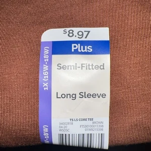 TERRA & SKY Women's 1X (16W-18W) Long Sleeve Core Crew Neck Shirt Brown - Picture 1 of 2
