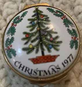 Englische runde emaillierte Box Weihnachten 1977 Weihnachten Baum Cartier (K2) - Bild 1 von 7