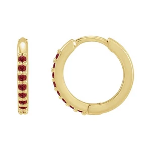 14k Yellow Gold Lab-Grown Ruby 12.5 mm Huggie Hoop Earrings Perfect Gift for Her - Picture 1 of 3