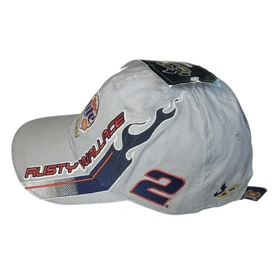 NUEVO CON ETIQUETAS NASCAR Rusty Wallace #2 Miller Lite Racing Flame Chase Strapback Hat, Gris Foto 1 de 4
