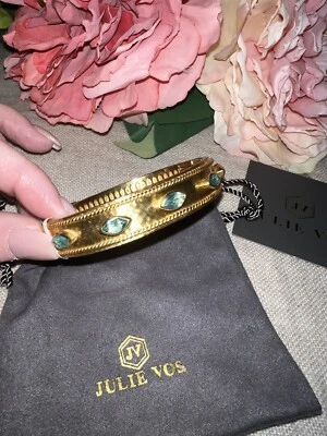 NUEVO Brazalete Brazalete Julie Vos Azul Bahamas Placa Oro 24k Grande Bisagras Nuevo con Etiquetas Foto 1 de 4